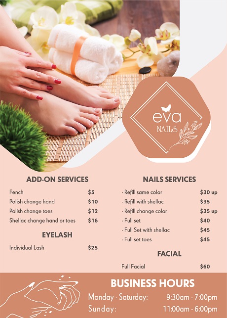 Mẫu thiết kế Flyer và Price List đẹp đến từ tiệm Eva Nails tại Houston -  EMS Marketing Online